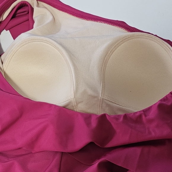 KONA SOL Women's Ruffle One Shoulder Full Coverage One Piece Swimsuit Pink L - Picture 6 of 10